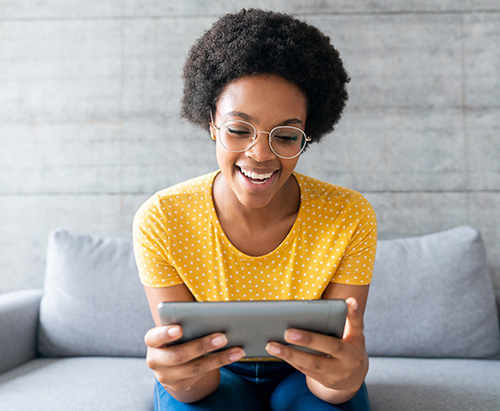 Woman using iPad to train