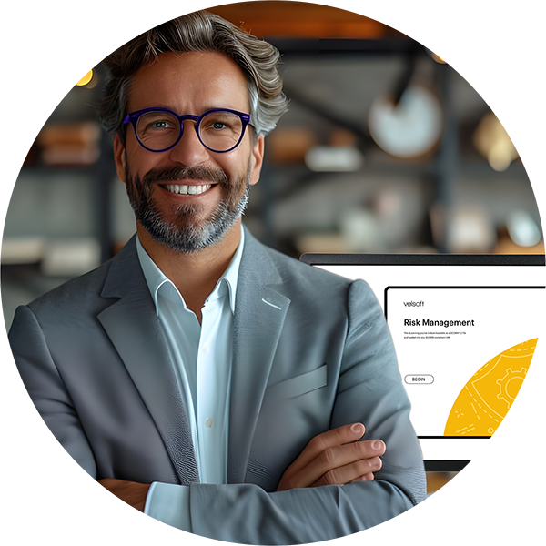 smiling man with courseware