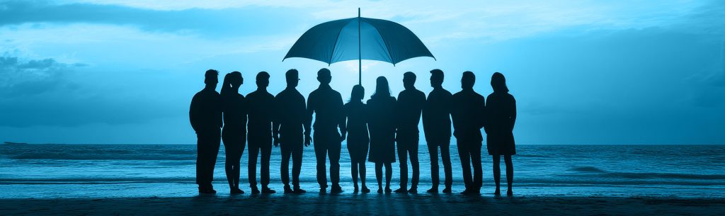 group of business people under an umbrella representing psychological safety in the workplace