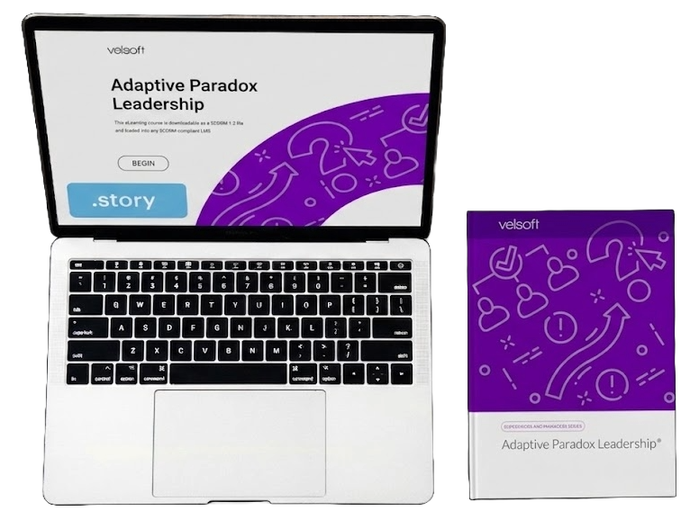 laptop and soft cover instructor guide featuring the course: Adaptive Paradox Leadership
