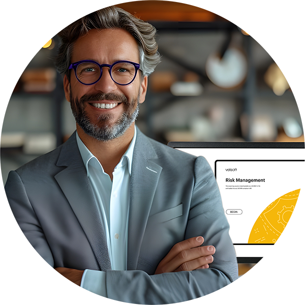smiling man with courseware